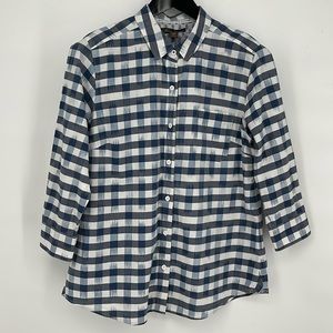 Tommy Bahama long‎ sleeve plaid button up shirt. Women's Sz L Roll up Sleeves
